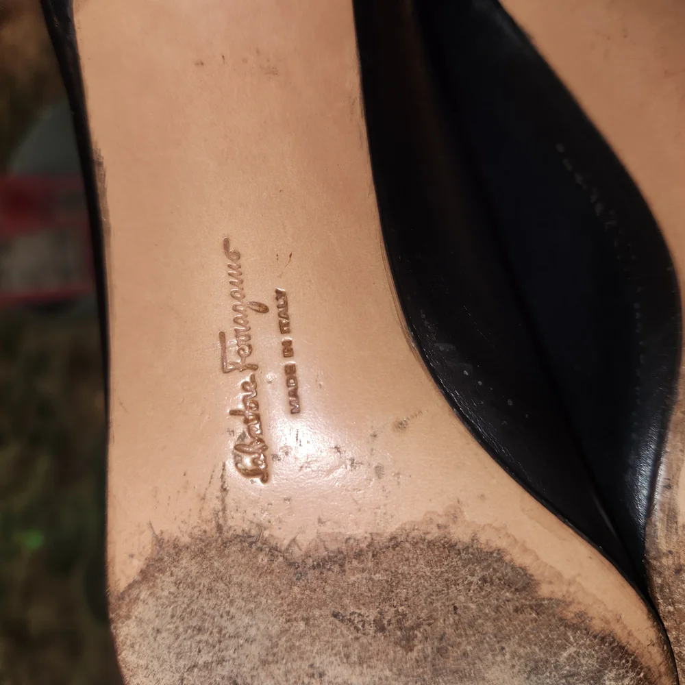 Salvatore Ferragamo Black Patent Leather Flats with Gold Accent - Picture 3 of 5